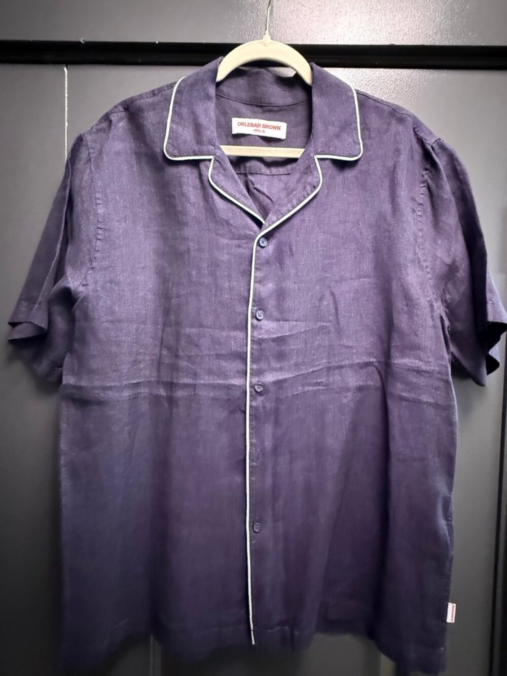 Orlebar Brown Navy Linen Short Sleeve Shirt - Size XL